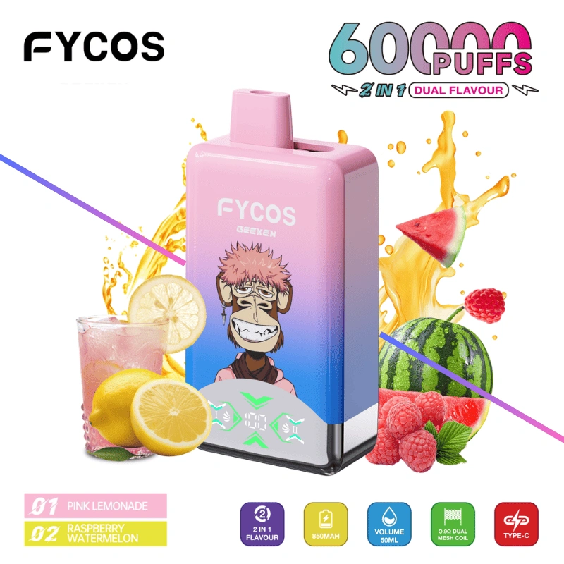 FYCOS 60k Disposable Vapes Wholesale 60000 Puffs 54ml Oil 2 in 1 Flavor