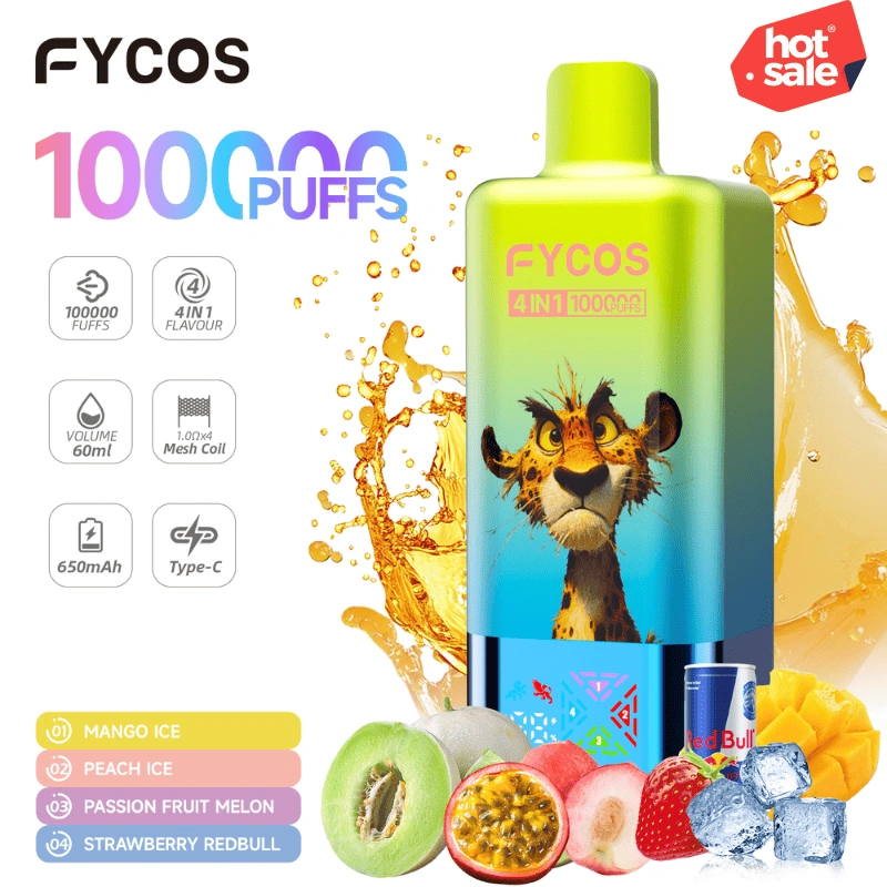 FYCOS 100K Puff 4 in 1 Rechargeable Dispsable Vape Pen Kit Mesh Coil E-Cigarette EU Warehouse